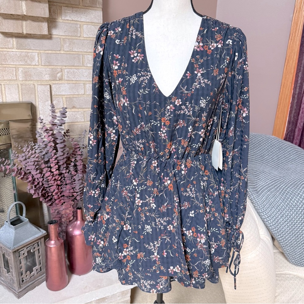 TULAROSA Dee Dee Mini Dress in Navy Blue Floral Print